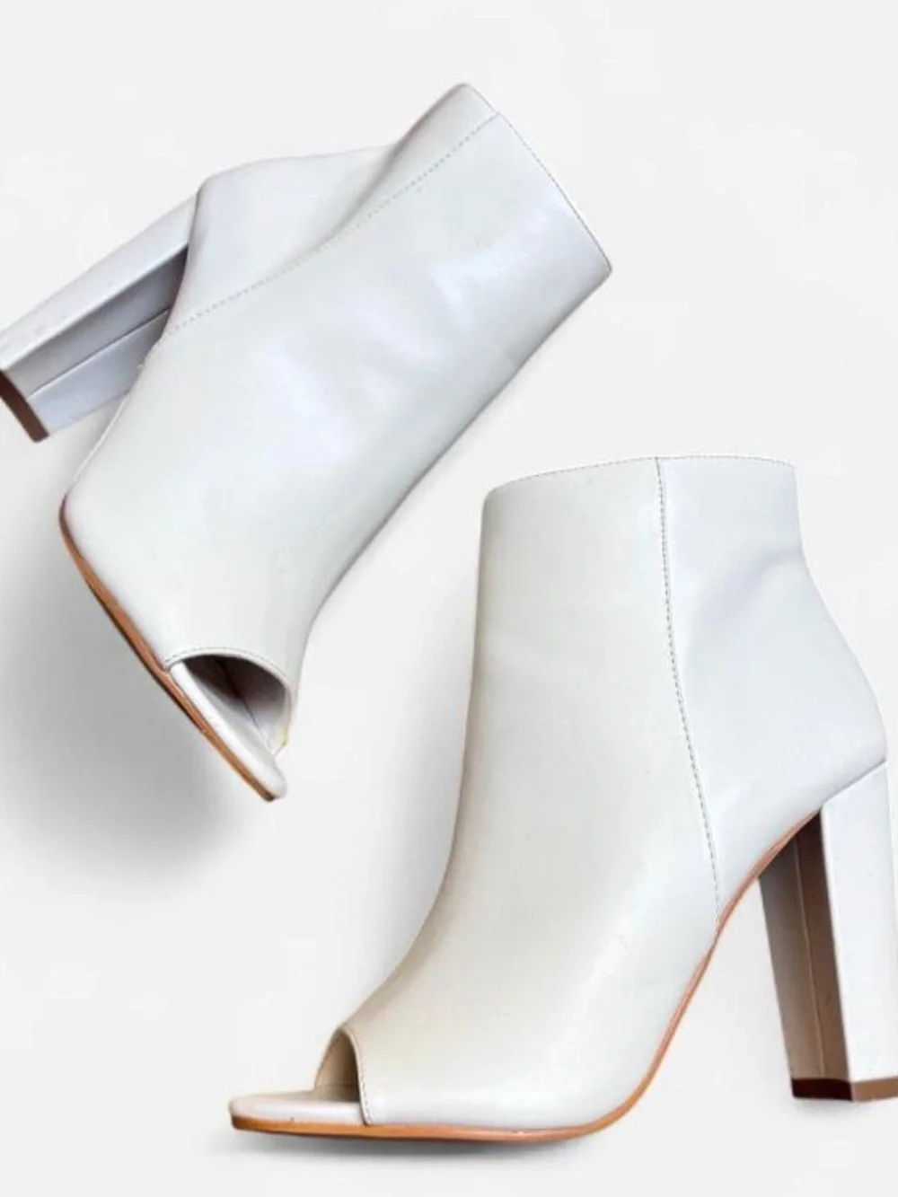 Windsor White Peep-Toe Block Heel Ankle Booties